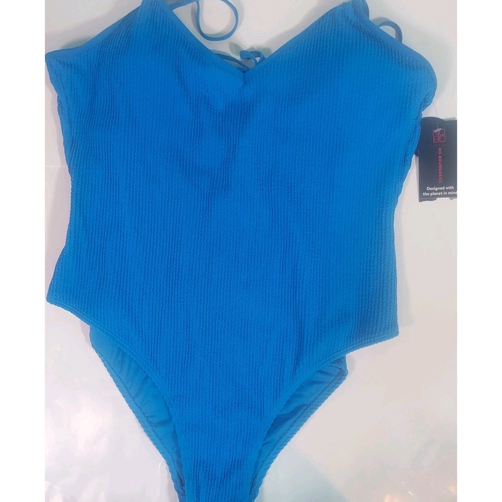 No Boundaries Popcorn Swimsuit Blue One Piece Size XXL 19 High Leg Nwt